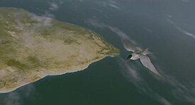 One of the CGI shots in Winged Migration, in which an Arctic tern flies above southern Africa