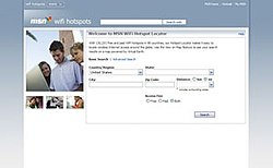A screenshot of MSN WiFi Hotspot Locator