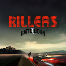 A muscle car drives in a wandering road with a horse charging towards the car. In the album's title, "Battle Born", a lighting bolt is used as the letter "E" in the word "Battle"
