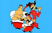 a picture showing "Cossacks" cartoon characters Burmylo, Korotun, and Sylach