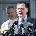 Craig Waters talks with reporters before oral arguments, December 7, 2000