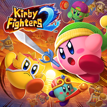 The icon for the game on Nintendo Switch, featuring Kirby in different colors and abilities, alongside other characters