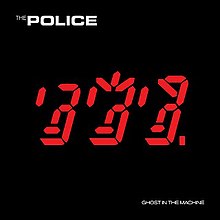 Line art in the style of an LCD screen that makes red outlines of the faces of The Police on a black background