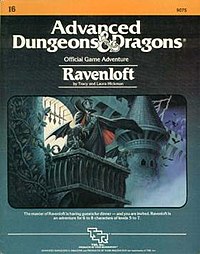 A dusky-skinned vampire looks out from a castle's stone balcony amid gargoyles, fog, and bats.