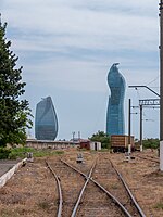 SOCAR Tower (at right) seen from rail yard