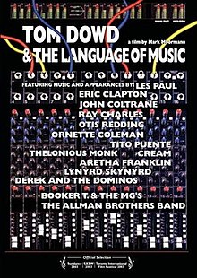 A soundboard with the following text on overlayed on top of it: Tom Dowd & the Language of Music. A film by Mark Moormann. Featuring music and appearances by: Les Paul, Eric Clapton, John Coltrane, Ray Charles, Otis Redding, Ornette Coleman, Tito Puente, Thelonious Monk, Cream, Aretha Franklin, Lynyrd Skynyrd, Derek and the Dominos, Booker T. & the M.G.'s, the Allman Brothers Band. Official Selection – Sundance 2003 | SXSW 2003 | Toronto International Film Festival 2003