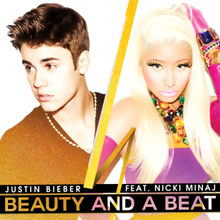 Justin Bieber and Nicki Minaj above text reading their names and "BEAUTY AND A BEAT"