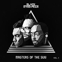 Monochrome portrait of the band members in polygonal form, surrounded by a white triangle on a black background. The logo of the band is printed on the top of the artwork, while the words "Masters of the Sun" and "Vol. 1" are printed at the bottom and lower left corner of the artwork, respectively.