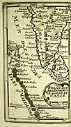 An old map (of coastal southern India) in Portuguese, and not drawn to scale, is shown. The Indian Ocean is labelled, "Mer Des Indes," and Sri Lanka (or Ceylon), "Islede Ceylan." Also shown are the Maldives, which are labelled "Isles Maldives."