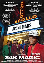 A promotional poster for the television special, showing Mars and his band in front of the Apollo Theater. Several reviews and the title are superimposed.