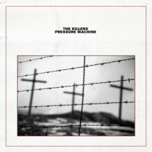 An image of a three crosses behind barbed wires and a chain drawing down the wires. The band's name and the album title are seen above the image in a white paper-like background within a square.