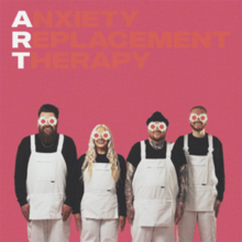 The four members of the Lottery Winners wearing flower glasses and white aprons in front of a dull magenta background, with the album title superimposed above them