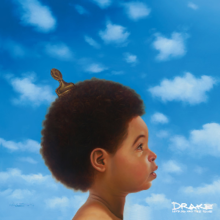 A drawn image of a young Drake wearing an afro and a comb outside of a sky with clouds, with the title "Drake Nothing Was the Same" at the Bottom.