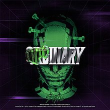 A green head with screws as Frankenstein, covered its eyes by the EP's logo "ODDINARY", with the black background and purple beam
