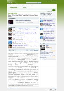 A screenshot of Live Search QnA homepage
