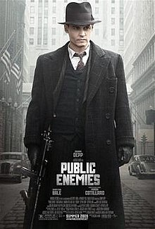 Promotional poster for Public Enemies, showing John Dillinger as portrayed by Johnny Depp