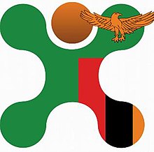 Mwebantu New Media's logo consists of a copper eagle and a cartoon of a person in Zambian flag colours