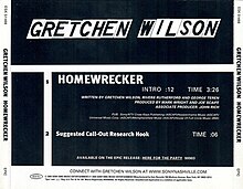 This is the cover art of Gretchen Wilson's song "Homewrecker".