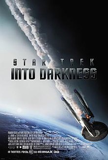 The poster shows the USS Enterprise falling towards Earth with smoke coming out of it. The middle of the poster shows the title written in dark gray letters, and the film's credits and the release date are shown at the bottom of the poster.