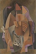 1913, Femme assise dans un fauteuil (Eva), Woman in a Chemise in an Armchair, oil on canvas, 149.9 × 99.4 cm (59 × 39 in), Leonard A. Lauder Cubist Collection, Metropolitan Museum of Art