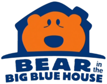 The Bear in the Big Blue House logo, featuring a simplistic depiction of Bear's head in a dark blue house above dark blue text giving the series's title.