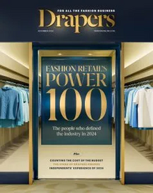 Cover of Drapers magazine showing a front of clothing shop with headline FASHION RETAILS POWER 100