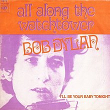 The front cover of a single record cover, showing Bob Dylan's face and his harmonica holder