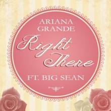 A single cover with a pink circle with a fancy frame, in the center of the circle the name of the single is written in italic letters, above it the name "Ariana Grande" is written while under "FT big Sean" is visible. There are also two flowers (one on the left and another on the right) fitting the image that is backed by a yellow and white striped background.
