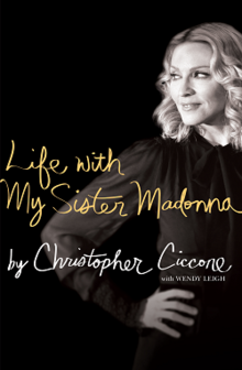 A black-and-white image of Madonna on the right of the book cover, with her hand on her waist, and looking to the right. The book title and author names are written in cursive script.