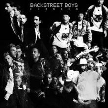 The Backstreet Boys are superimposed on a black background, with several repeated collages of each member in grayscale.