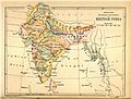 British India in 1880: This map incorporates the provinces of British India, the Princely States and the legally non-Indian Crown Colony of Ceylon.