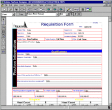 Delrina PerForm Designer software displaying a sample template of a Registration Form