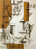 Georges Braque, Fruitdish and Glass, 1912, papier collé and charcoal on paper