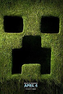 The face of a Creeper from Minecraft, made of grass/moss with its eyes and mouth in black blocky style.