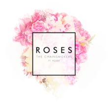 The song name written in a square box, on top of an image of a woman with roses on her head.