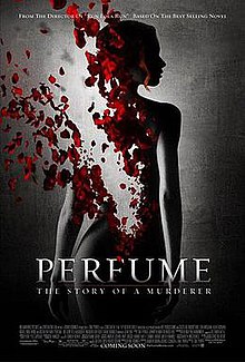 The film's poster is dominated by the dark silhouette of a naked woman standing against a brightly-lit black background with her back facing toward the camera. The top left quarter of her back, from her lower back to her left shoulder, has been digitally-altered to deteriorate gradually into a bevy of bright red rose petals.