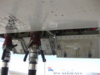 The single-point refueling attachment points on an Airbus A330.