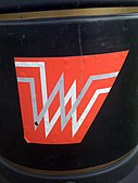 A rubbish bin in Wakefield city centre showing the former logo of the council