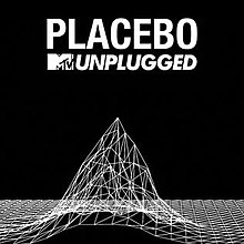 A digital image of a white wireframe floor with a mountainlike protusion in the middle, over a black background. The band's name and the MTV Unplugged logo are across the top.