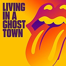The Rolling Stones tongue logo rendered in a purple, red, and orange gradient on a yellow background with the song title in purple