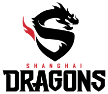 The logo for the Shanghai Dragons features a stylized dragon in the shape of the letter 'S'.