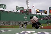 Mr. Met, the mascot of the New York Mets, at Fenway Park