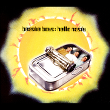 The Beastie Boys laying in a tuna can with the sun in the background.
