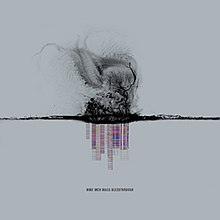 A swirling black pattern rising from a black shape, from which a pixelized pattern descends. The words "Nine Inch Nails Bleedthrough" are featured below that.