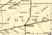 1898 railroad map. Emery is on the map, mistakenly labeled in place of Spring Hill. Emery would actually be located closer to the top of the "L" in "Fulton."[6]