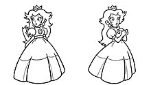 Two illustrations of Princess Peach
