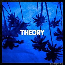 An image of palm trees seen on a blue background as if being seen as a reflection on a body of water. The entire image is surrounded by a thick black border. The word "Theory" is seen in the middle while the phrase "Say Nothing" is displayed in the bottom right corner.