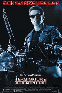 A human-like figure wearing sunglasses holds a shotgun while on a motorcycle. The tagline reads "It's nothing personal." followed by the film's title and credits and rating at the bottom.