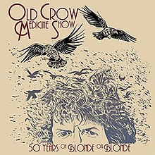 A line drawing of Dylan's face with crows coming out of his hair