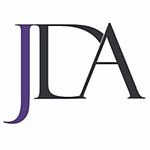 The logo of the Jerusalem Declaration on Antisemitism; the letters J-D-A with the J in purple and the others in black